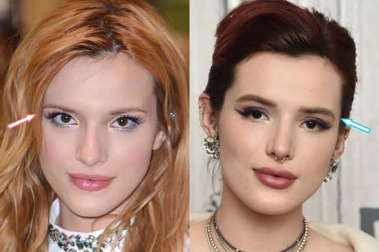 Bella Thorne tattoo eyebrows before and after photo.